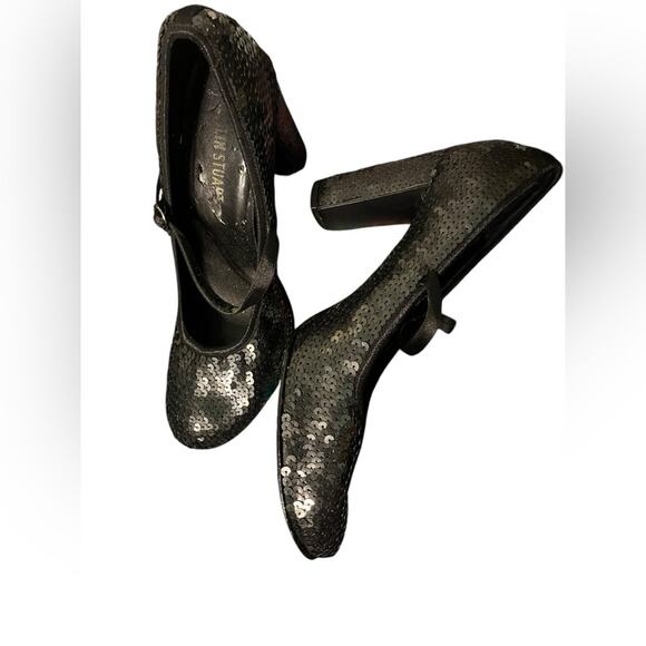 Y2K Colin Stuart Black Chunky Sequin Platform Retro Party Mary Jane Heels 11 - Picture 4 of 9